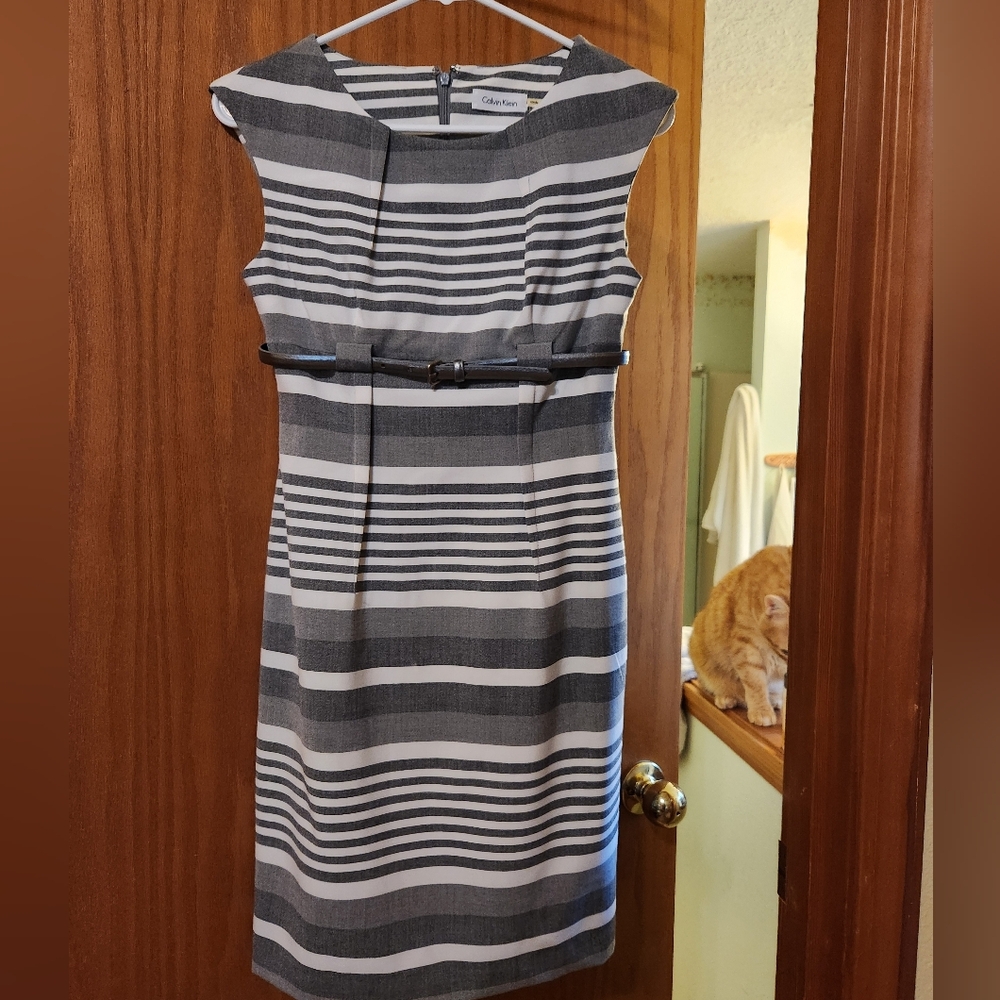 Calvin Klein Gray Striped Midi Dress